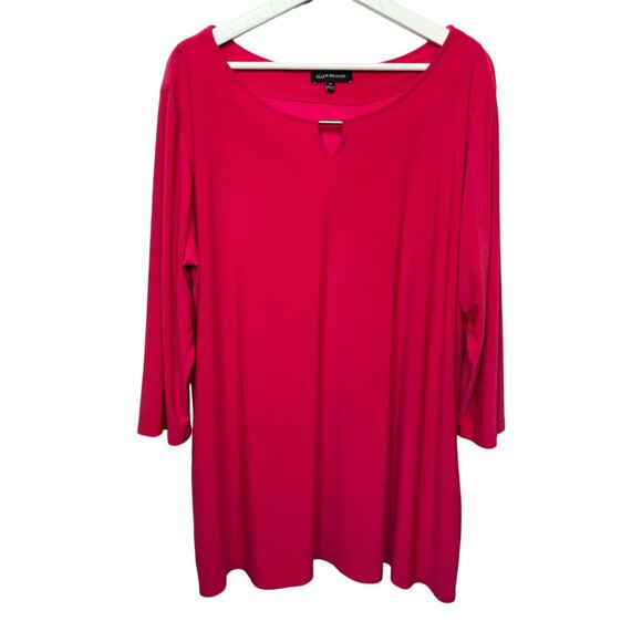 Ellen Weaver Top Womens 3/4 Sleeve Plus Size 2X Shirt Pink Fuchsia Stretch Work - Picture 1 of 13